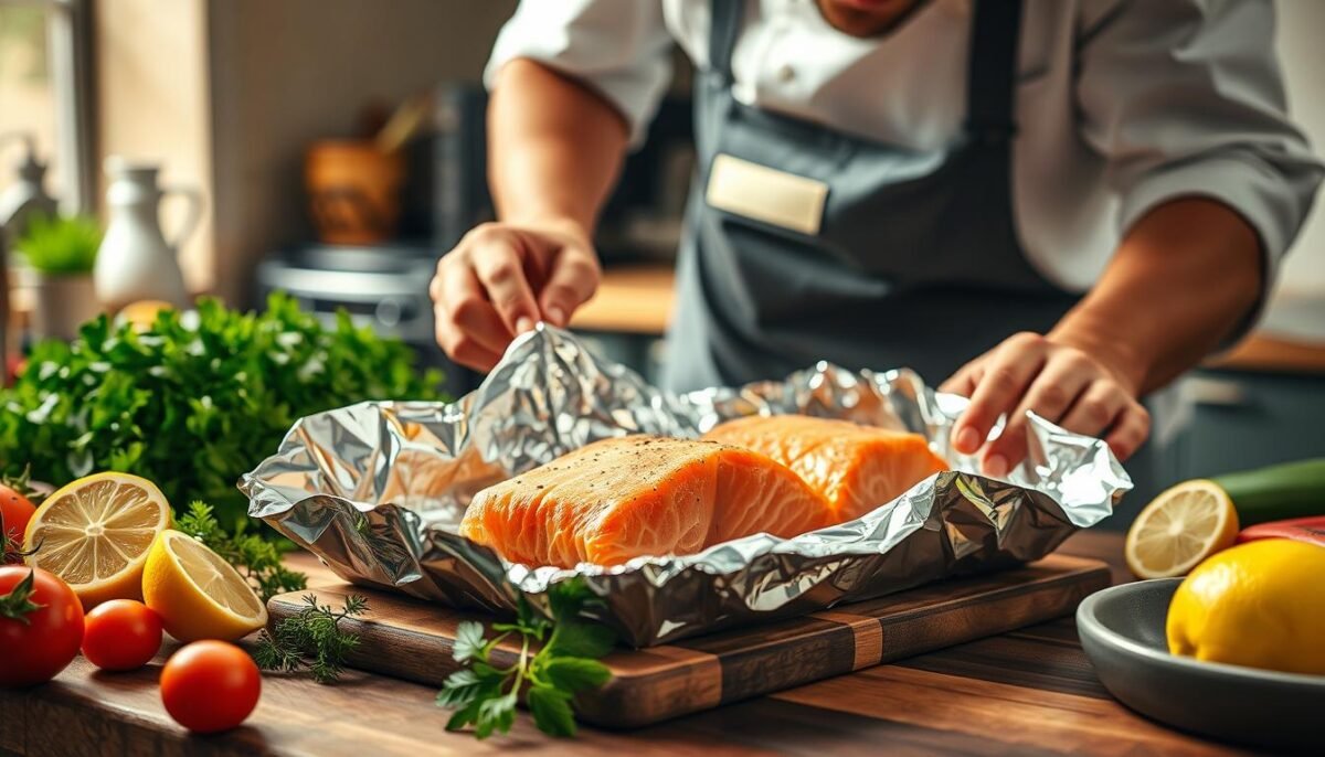 foil-wrapped salmon