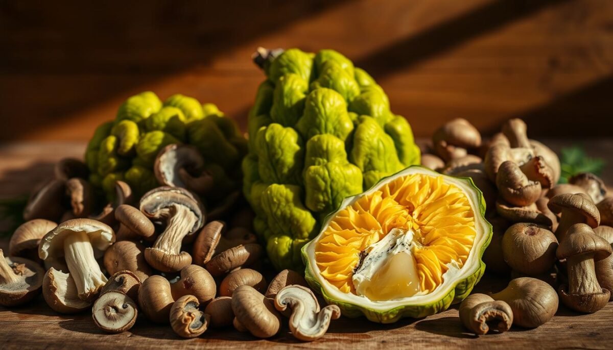 jackfruit and mushrooms