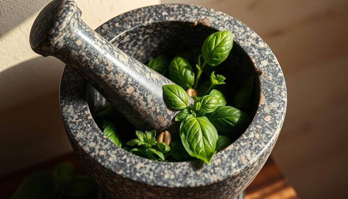 mortar and pestle for pesto