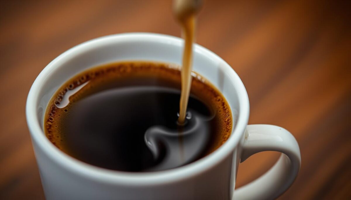 A perfectly brewed cup of coffee, shot with a macro lens, capturing the intricate details of the freshly extracted espresso. The deep, rich brown crema shimmers with a silky, velvety texture, while the aromatic steam rises in delicate wisps. The ceramic mug, with its minimalist design, complements the scene, allowing the coffee to take center stage. Soft, diffused lighting casts a warm, inviting glow, highlighting the subtle nuances of the brew. The overall composition exudes a sense of calm and expertise, reflecting the artistry and care that goes into crafting the perfect cup of coffee.