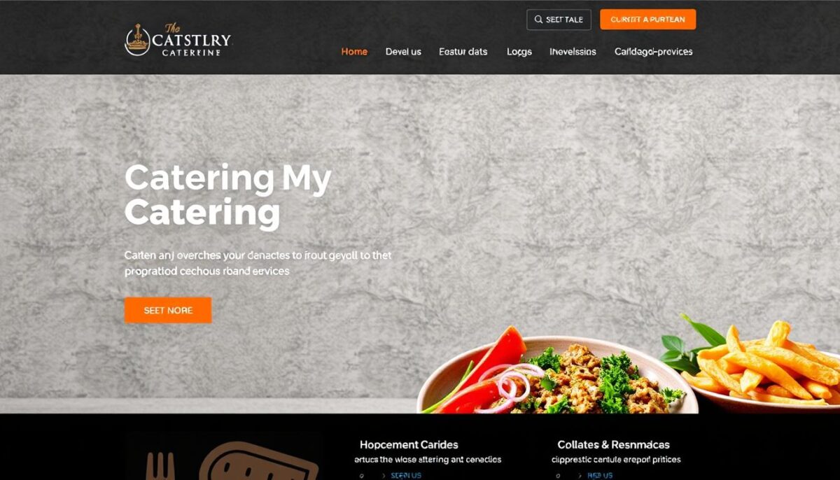Create a catering business website with a modern design, showcasing menus and services.
