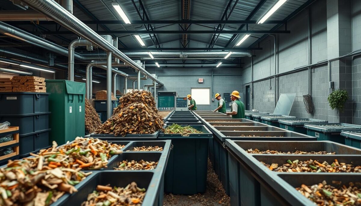 Image of a composting facility processing restaurant food waste