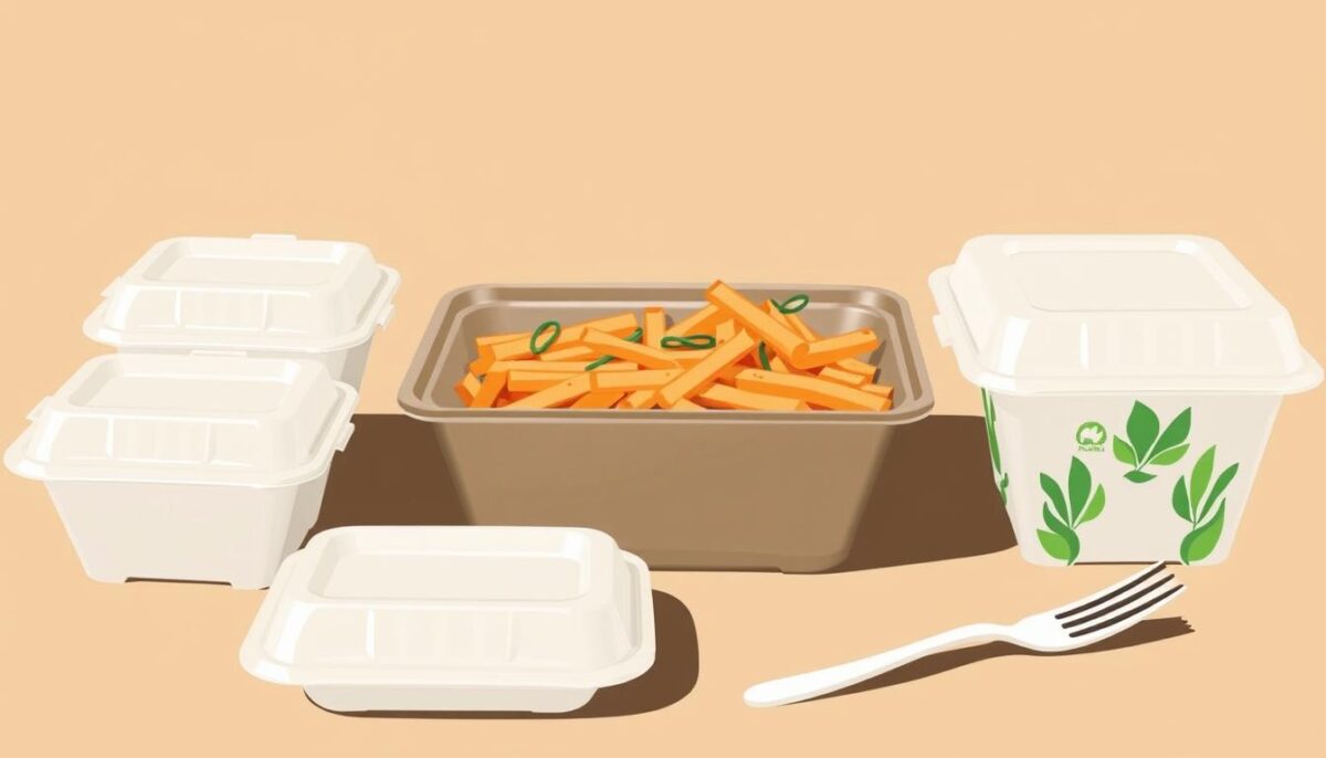 Image of compostable takeout containers and biodegradable cutlery