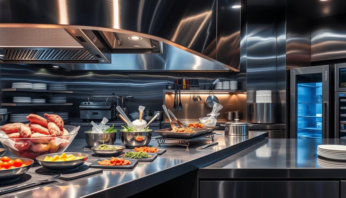 Smart cooking equipment in a modern restaurant kitchen