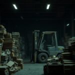 A dimly lit warehouse interior, with stacks of mismatched, damaged boxes and crates haphazardly piled up in the foreground. Flickering fluorescent lights cast an eerie glow, highlighting the disorganized chaos. In the middle ground, a rickety forklift sits idle, its worn-out tires and dented frame suggesting neglect. The background is shrouded in shadows, evoking a sense of unease and uncertainty. The overall scene conveys a feeling of unreliable, low-quality suppliers that restaurant owners should avoid.