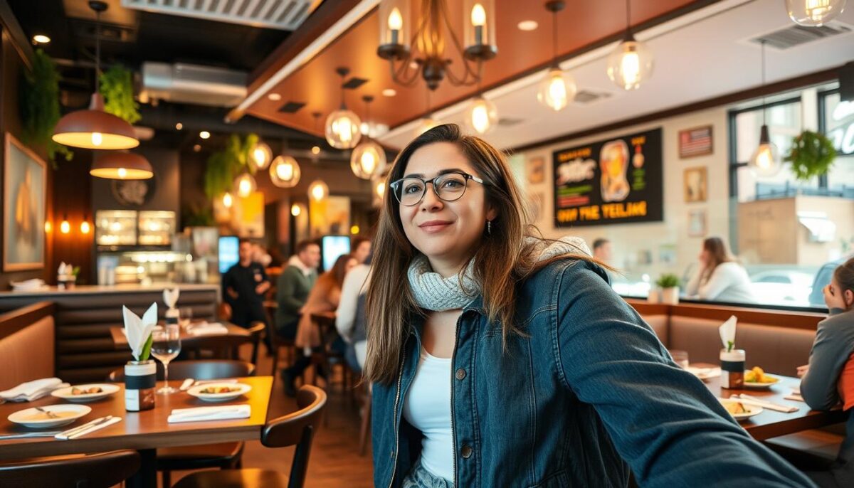 An image of a local influencer visiting a restaurant