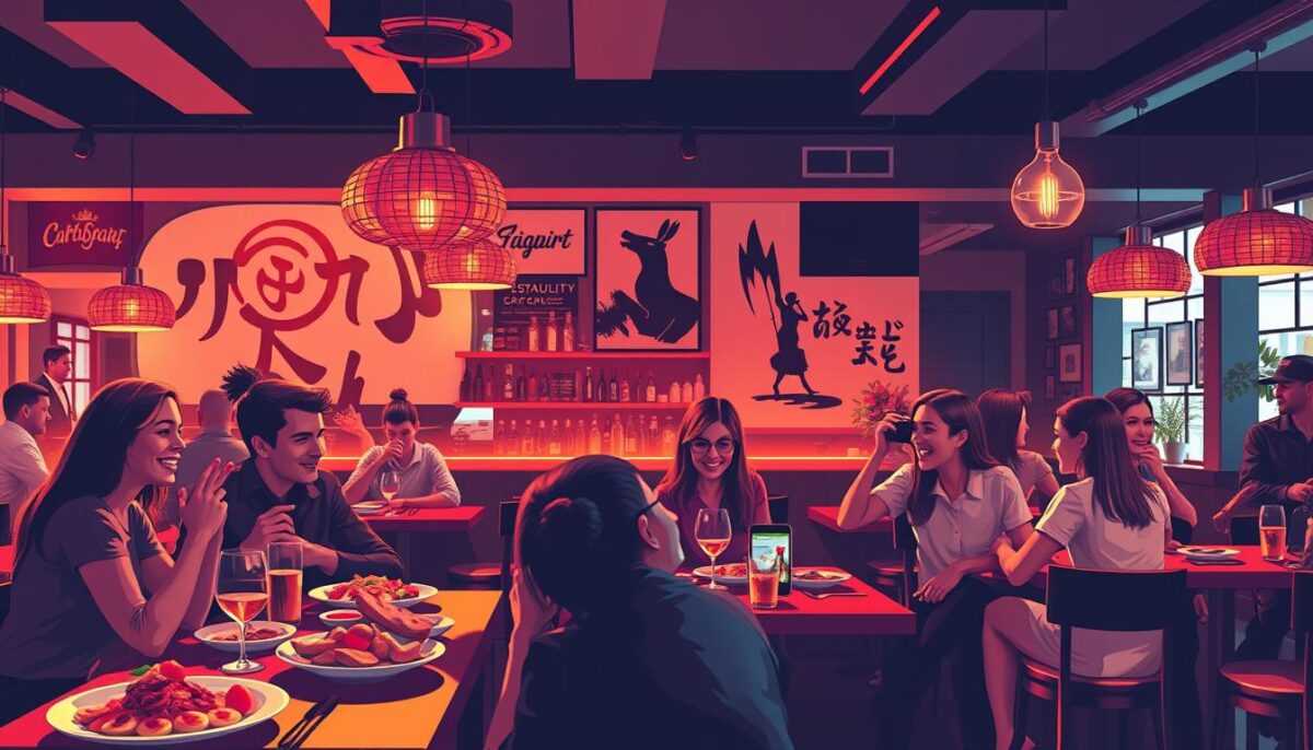 Create an image of a restaurant influencer marketing campaign