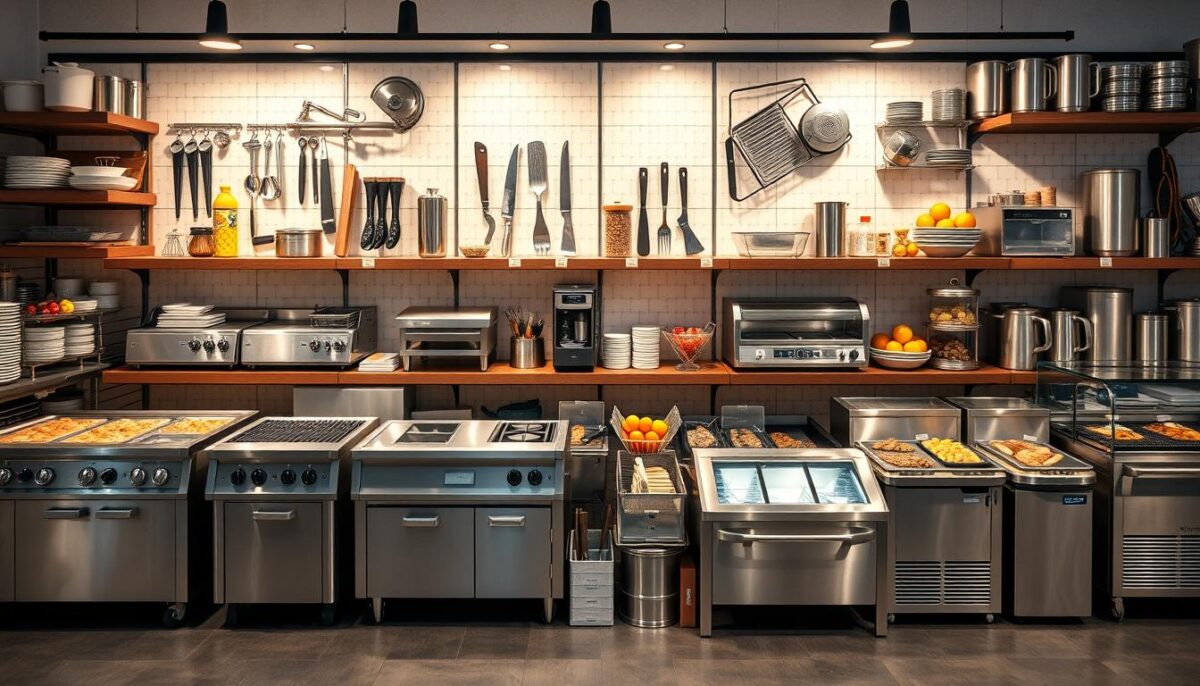 Generate an image of Hubert's product catalog with various food service equipment.