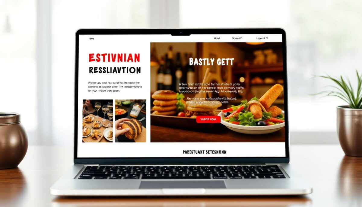 Generate an image of a restaurant email marketing template on a laptop screen.