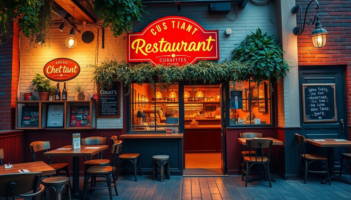 Generate an image of a small, independent restaurant with a creative marketing campaign.
