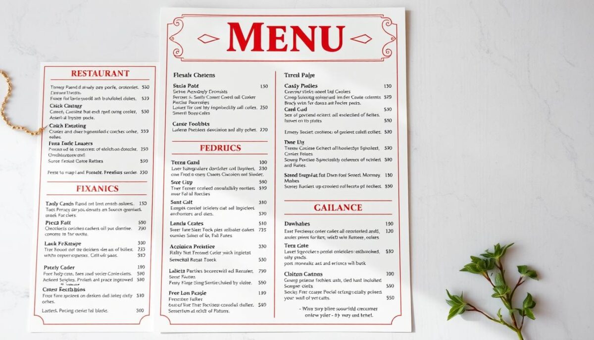 Generate an image of a well-designed restaurant menu that subtly influences customer choices.