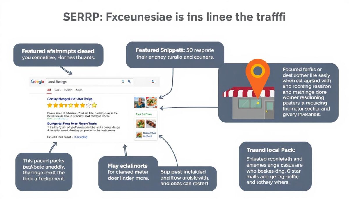 Generate an image representing the impact of SERP features on restaurant traffic.