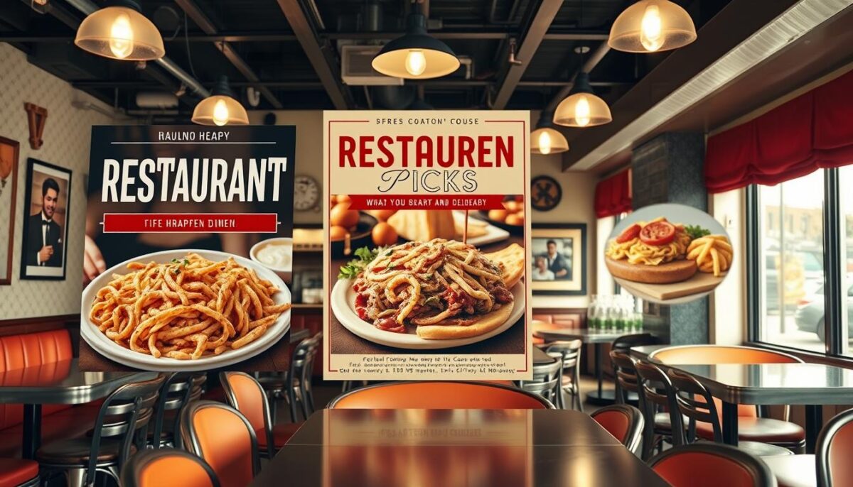 High-quality restaurant marketing flyers featuring classic design elements, shot with a wide-angle lens in a well-lit, inviting diner setting. The flyers showcase mouthwatering food photography, simple yet eye-catching typography, and a timeless, retro-inspired aesthetic that evokes the charm of neighborhood eateries. The overall composition creates a nostalgic, comforting atmosphere, conveying the idea that traditional marketing tactics can still be highly effective in reaching and engaging the target audience.