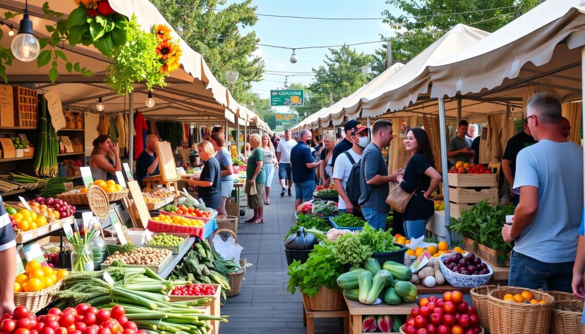 Image of a local farmer's market with artisanal food vendors