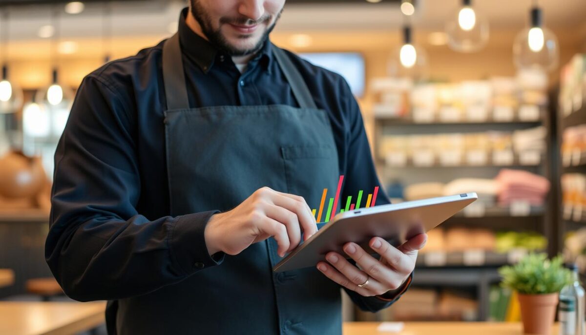Image of a restaurant manager comparing theoretical vs actual inventory usage on a tablet