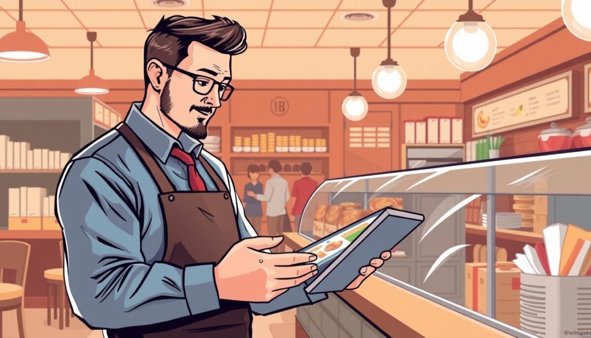 Image of a restaurant manager using inventory software on a tablet