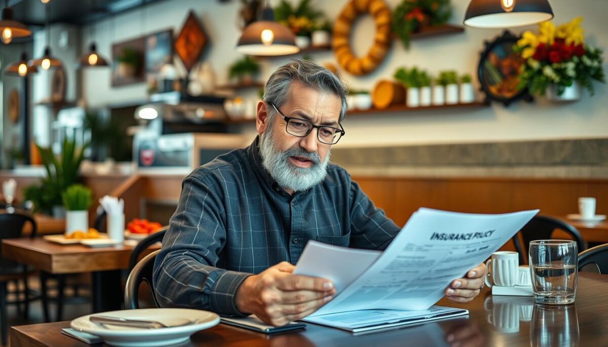 Image of a restaurant owner reviewing insurance policy documents