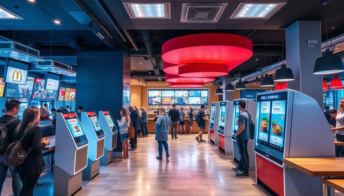 Image of a restaurant using self-ordering kiosks