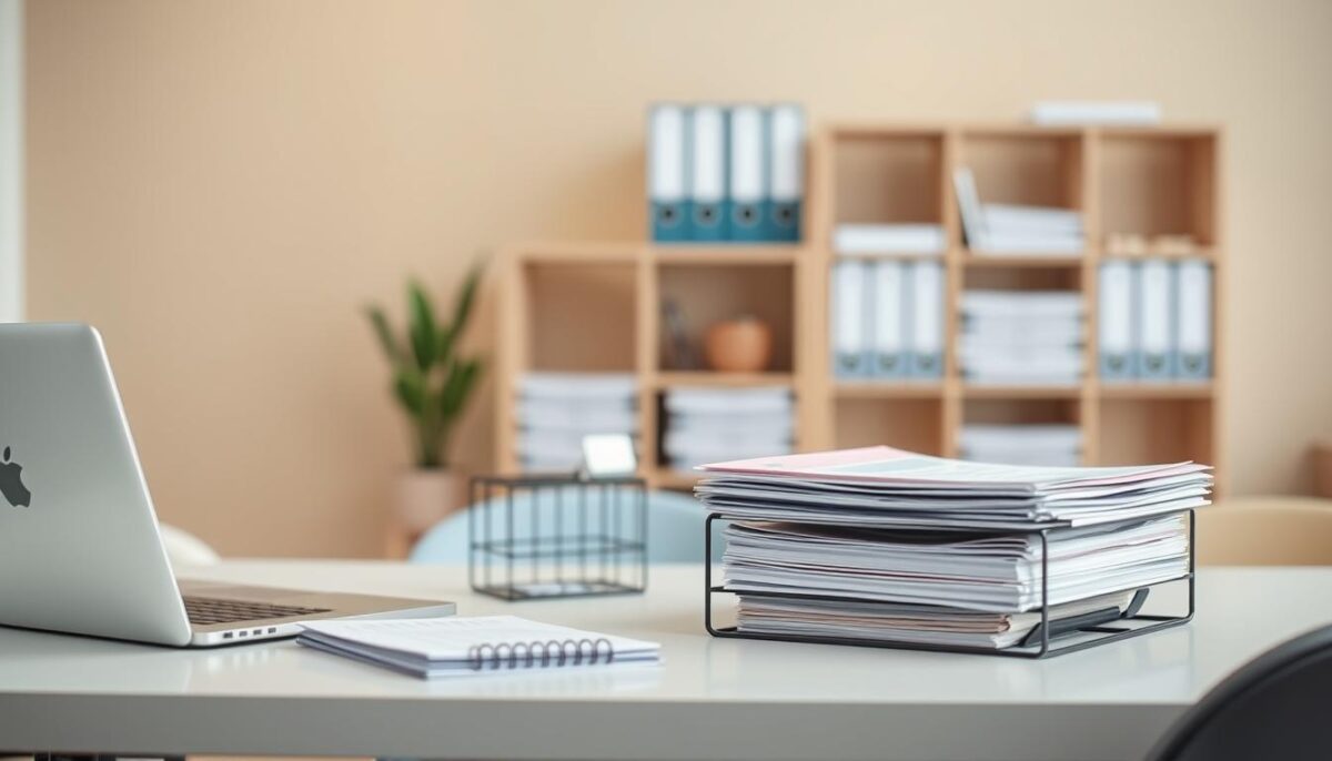 A meticulously organized restaurant launch document checklist, set against a softly lit, minimalist office backdrop. The foreground features a clean, uncluttered desk with a sleek laptop, a stylish desk organizer, and a stack of neatly arranged papers and folders. The middle ground showcases a modern, neutral-toned shelving unit, housing additional files and a potted plant, creating a sense of order and professionalism. The background subtly blends an out-of-focus, warm-toned wall, suggesting a comfortable, well-appointed workspace. The overall scene conveys a sense of careful preparation, attention to detail, and a methodical approach to launching a successful restaurant venture.