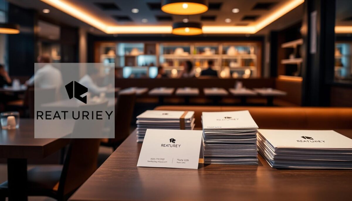 A sleek, modern restaurant brand identity with a minimalist aesthetic. In the foreground, a clean, minimalist logo design in a bold, geometric sans-serif font, accented with a subtle graphic element that reflects the restaurant's cuisine or theme. In the middle ground, neatly stacked branding elements like business cards, menus, and packaging, all adhering to a consistent visual style with a neutral color palette and high-quality materials. In the background, a subtly lit interior space with warm, inviting lighting, reflecting the restaurant's ambiance and attention to detail. The overall mood is one of sophistication, quality, and a clear, cohesive brand identity that captivates and entices potential customers.