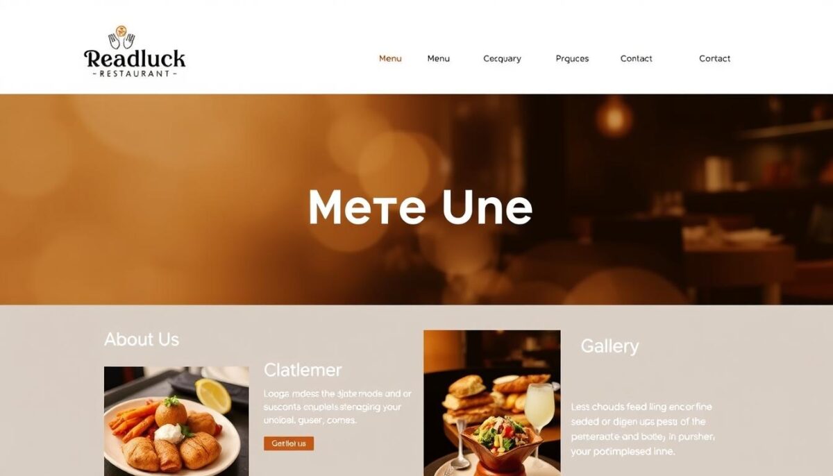 A sleek, modern website layout featuring a clean, minimalist design. A restaurant logo and name prominently displayed in the header, with a simple navigation menu below. The main content area showcases a series of sections, including "About Us", "Menu", "Gallery", and "Contact". Each section has a distinct layout and visual style, with high-quality food photography, descriptive text, and intuitive user interactions. The website is presented in a warm, inviting color palette, with soft lighting and a subtle background texture evoking a cozy, upscale dining atmosphere. The overall impression is one of professionalism, attention to detail, and a seamless user experience tailored to the needs of a successful restaurant.