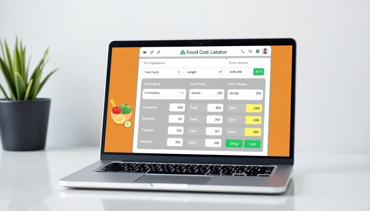 Generate an image of a food-cost calculator interface on a laptop screen.