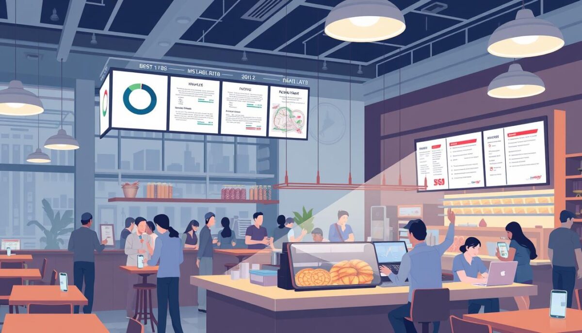 Generate an image of a multi-location restaurant using a Lightspeed Restaurant POS system.