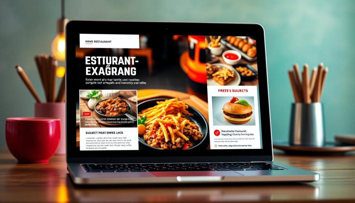 Generate an image of a restaurant email marketing campaign on a laptop screen