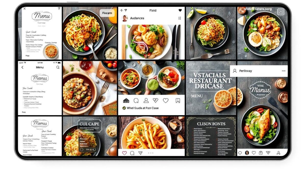 Generate an image of a restaurant menu carousel on Instagram