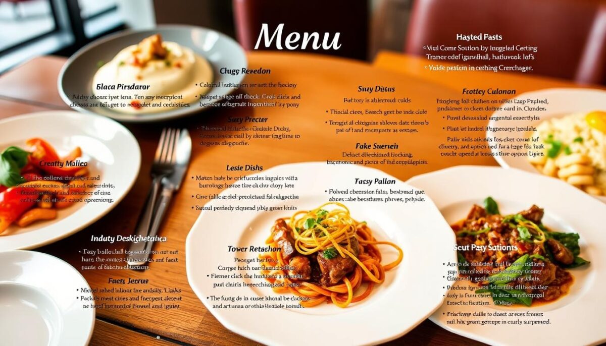Generate an image of a restaurant menu with AI-driven descriptions