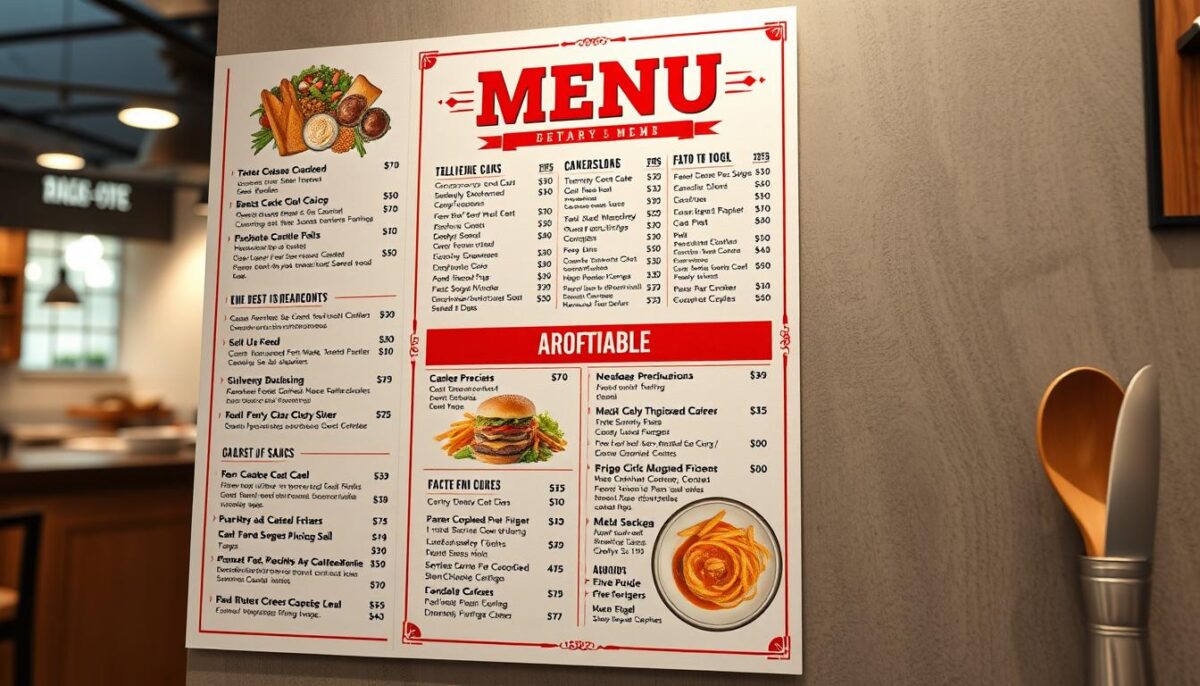 Generate an image of a restaurant menu with highlighted profitable items