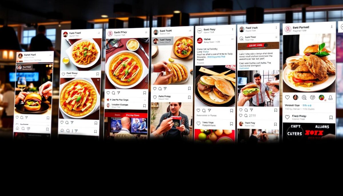 Generate an image of a restaurant's social media feed with engaging content.