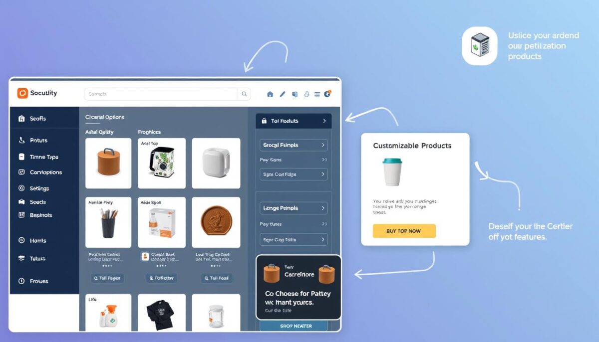 Generate an image of an online ordering system showing customization options and upselling features.