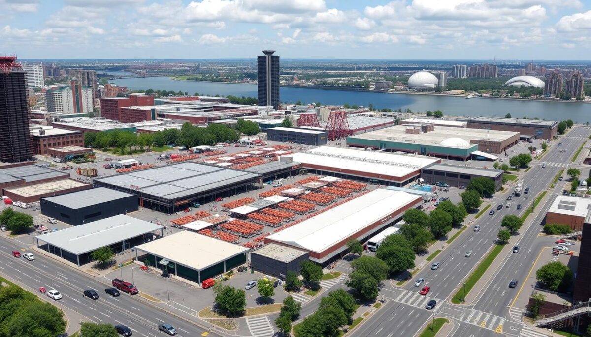 Generate an image of the Hunts Point Produce Market's sprawling 112-acre campus in the Bronx.