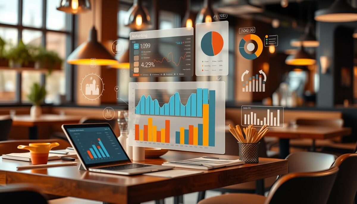 Generate an image representing restaurant marketing analytics tools