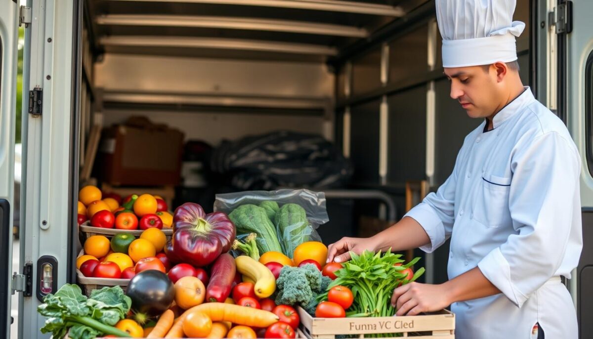 Image of a chef selecting fresh produce from a delivery truck