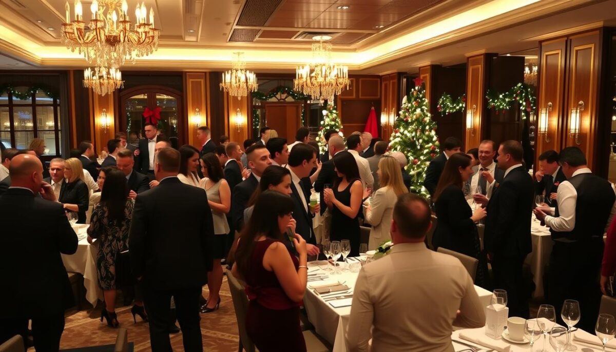 Image of a corporate holiday party at a restaurant