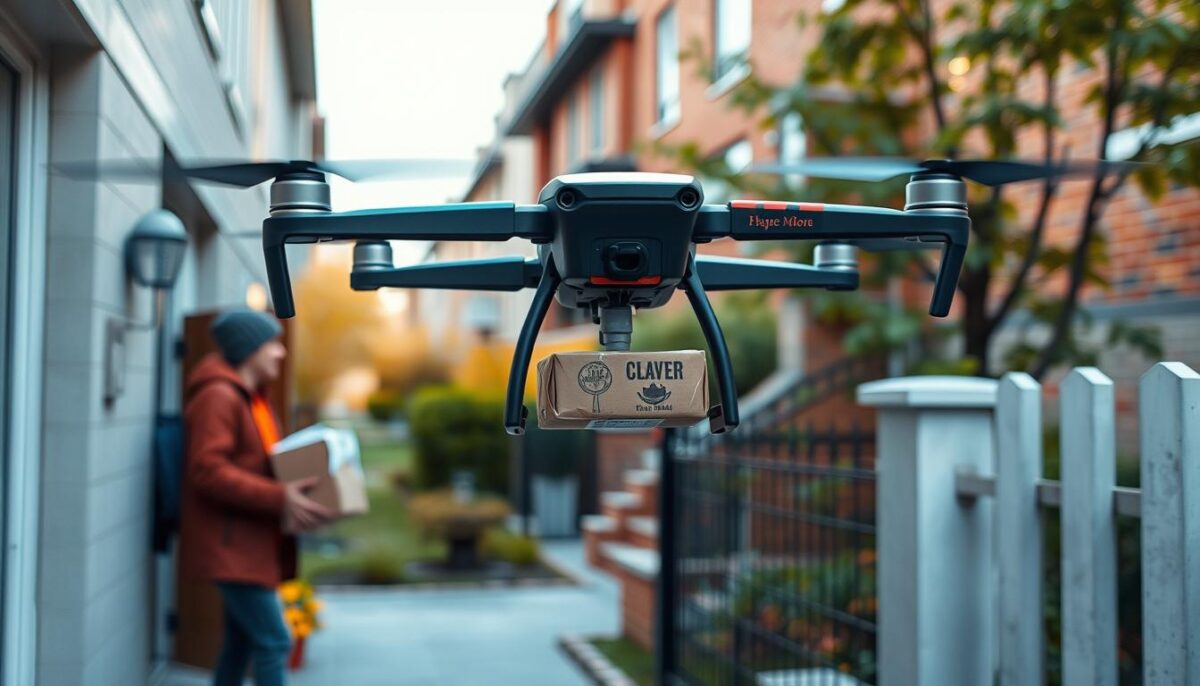 Image of a drone delivering food