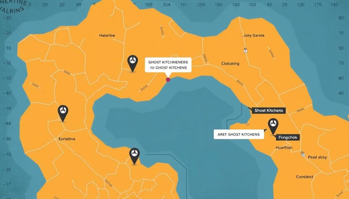 Image of a map with marked locations for ghost kitchens