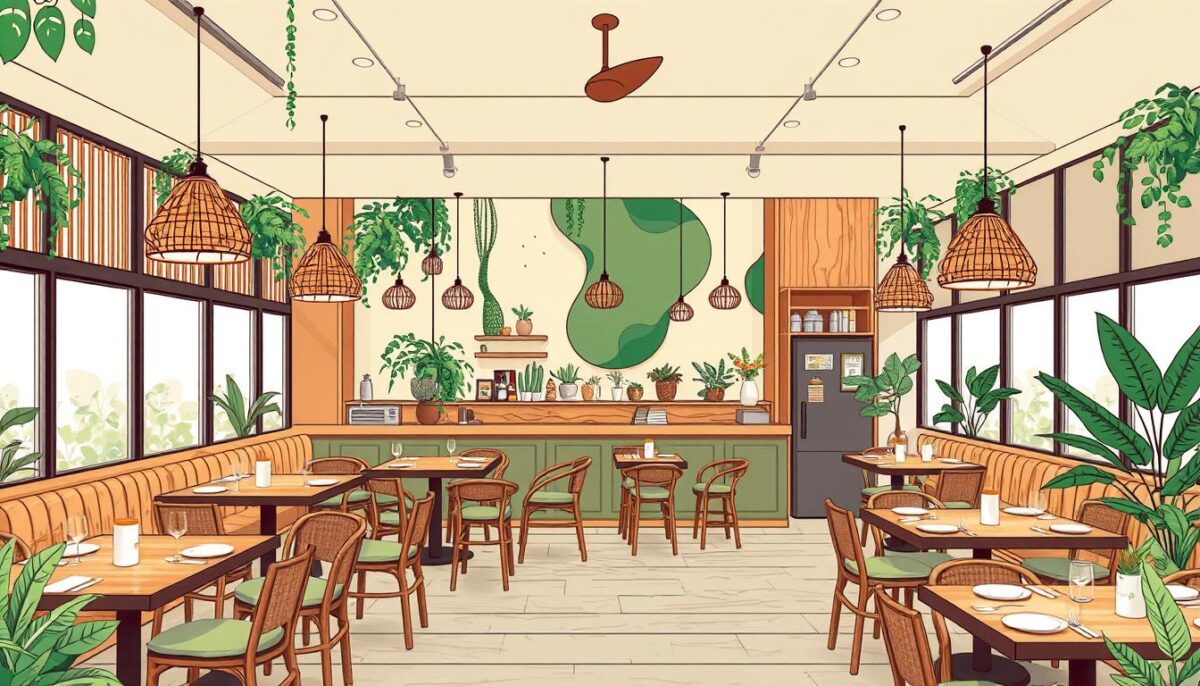Image of a modern restaurant interior with sustainable elements