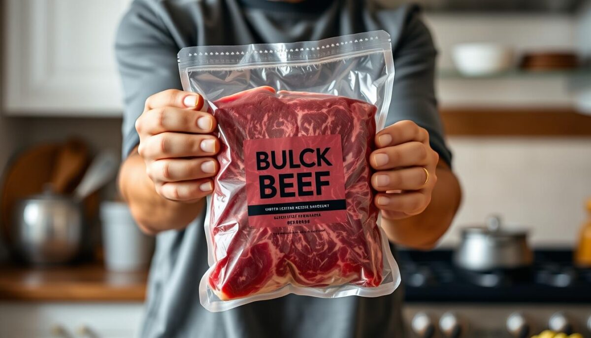 Image of a person holding a package of bulk beef