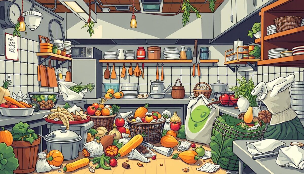 Image of a restaurant kitchen with food waste