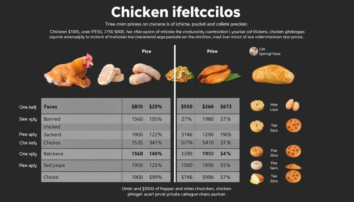 Image of a spreadsheet comparing prices of different chicken products