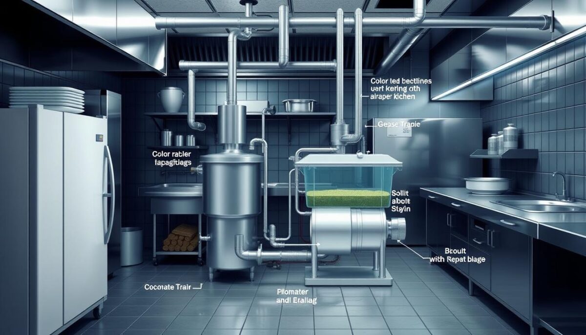 Image of an automatic grease trap system in a commercial kitchen