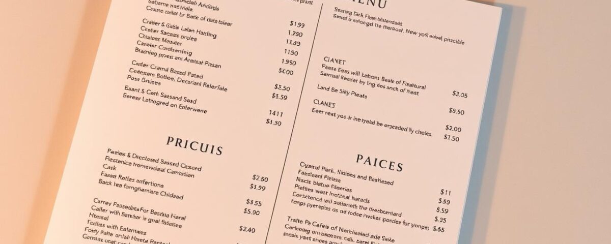restaurant menu pricing nyc produce
