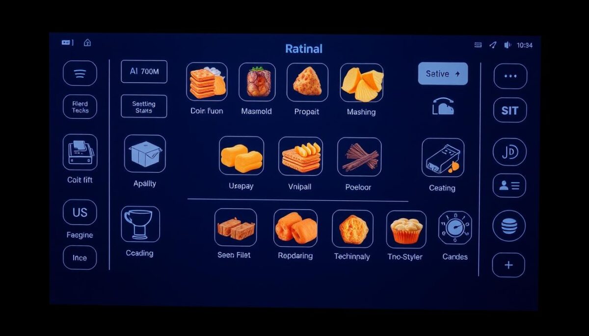 Generate an image of Rational's iCombi Pro oven interface showcasing its advanced cooking features.