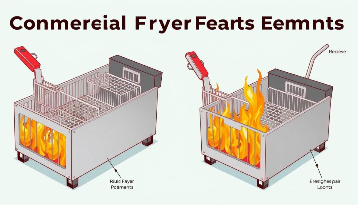 Generate an image of various commercial fryer heating elements