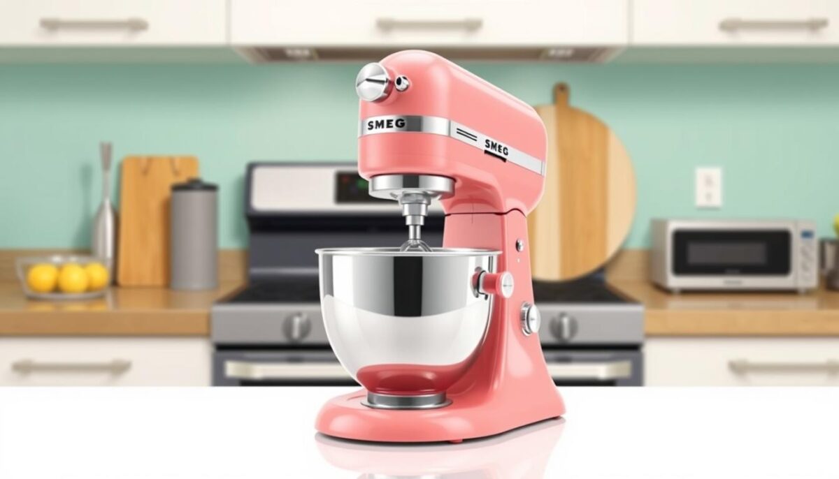 Image of Smeg 50's Retro Stand Mixer in a kitchen setting