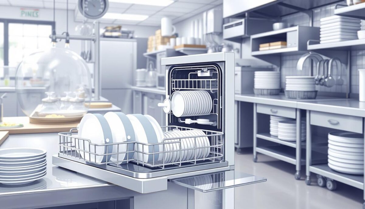 Image of a commercial dishwasher in a kitchen