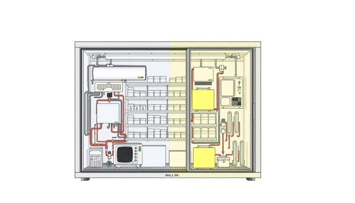 Image of a commercial walk-in cooler refrigeration system